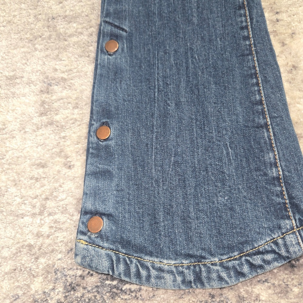 Acquaverde Blue Flare Leg Denim Jeans Snap Button Hem Medium Wash Bell bottom - Picture 5 of 16